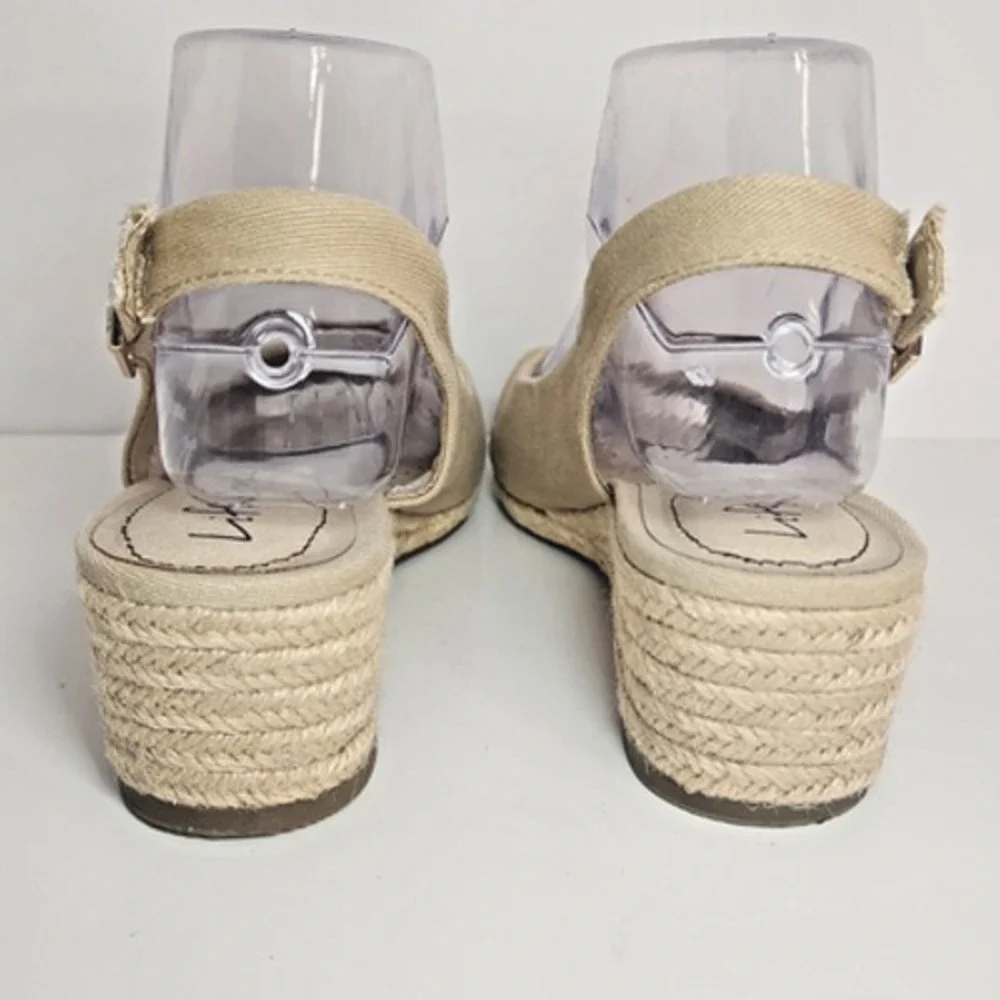 LifeStride Socialite Espadrille Wedge Tan Fabric Peep Toe Sandals Womens 6M NWOB